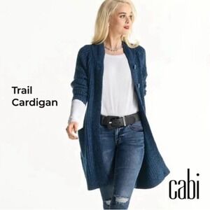 CAbi Trail Cardigan Marled Sweater Blue‎ Lagoon Knit Women's Size Medium